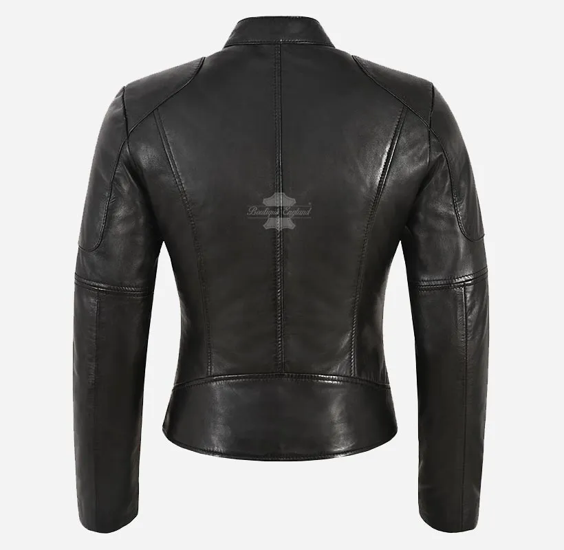 Amabel Ladies Black Leather Jacket Biker Style Leather Jacket