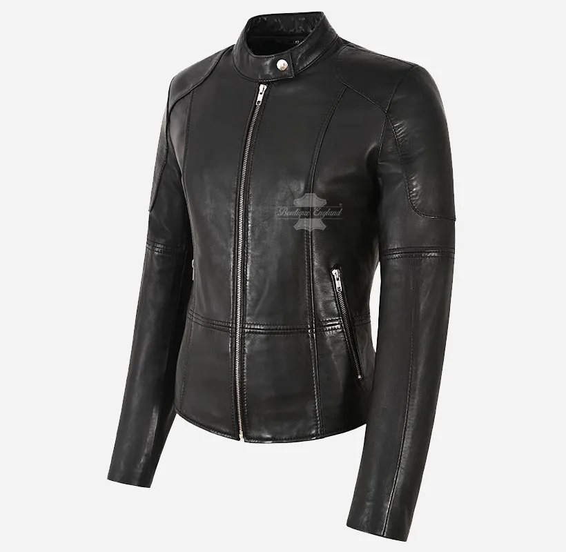 Amabel Ladies Black Leather Jacket Biker Style Leather Jacket
