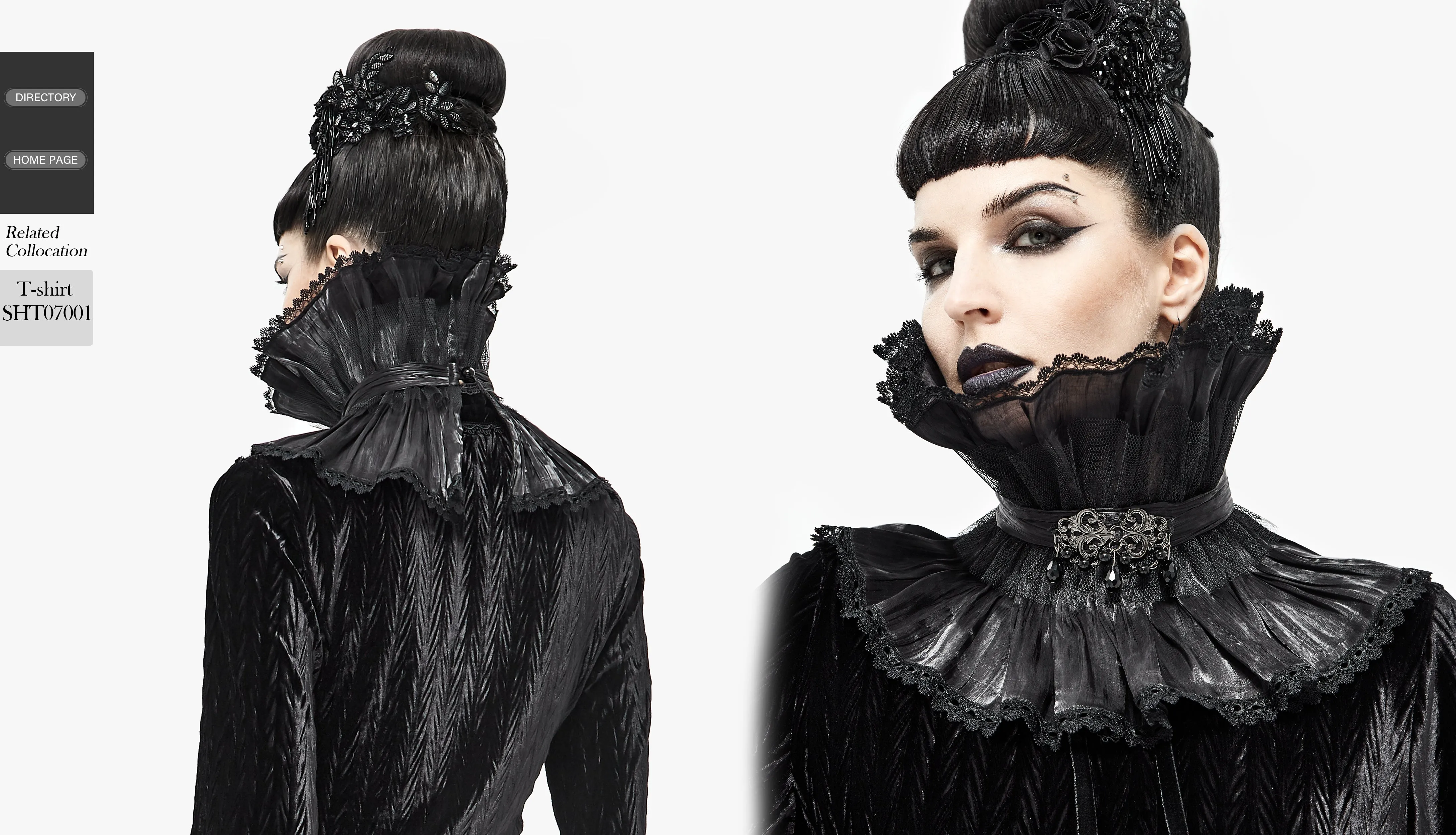 AS07601 Unisex Gothic black pleated high neck collar