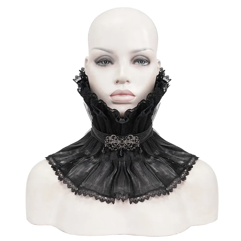 AS07601 Unisex Gothic black pleated high neck collar