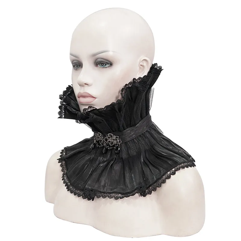 AS07601 Unisex Gothic black pleated high neck collar