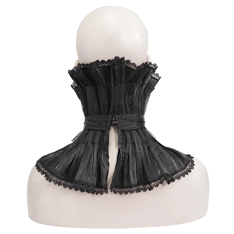 AS07601 Unisex Gothic black pleated high neck collar