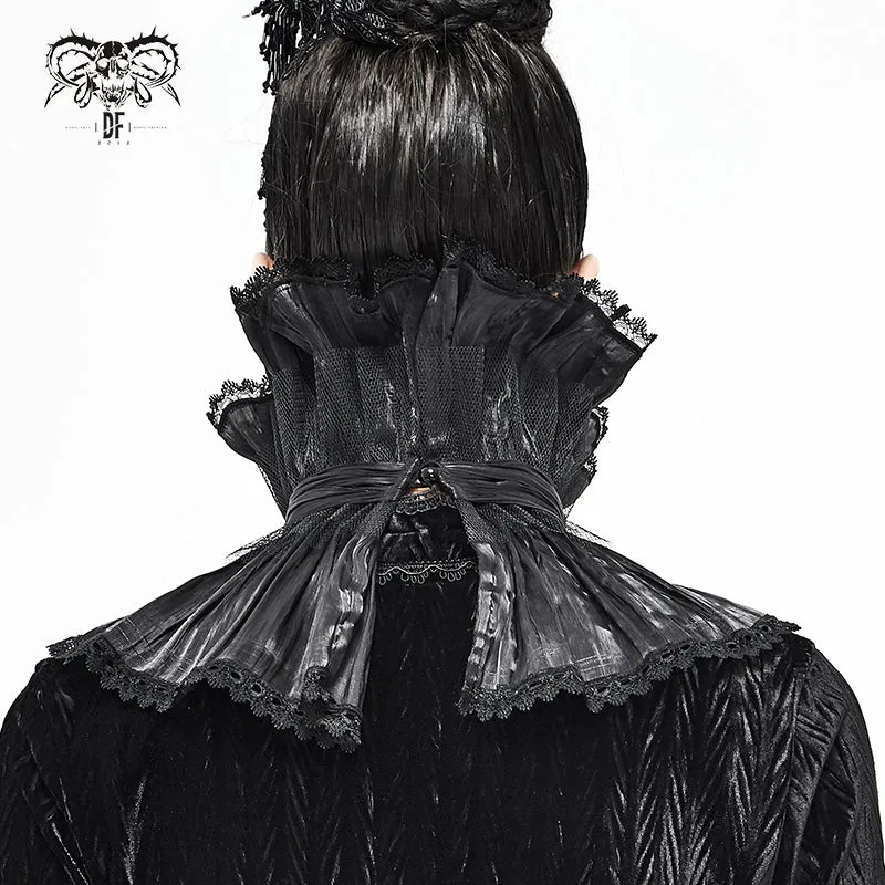 AS07601 Unisex Gothic black pleated high neck collar