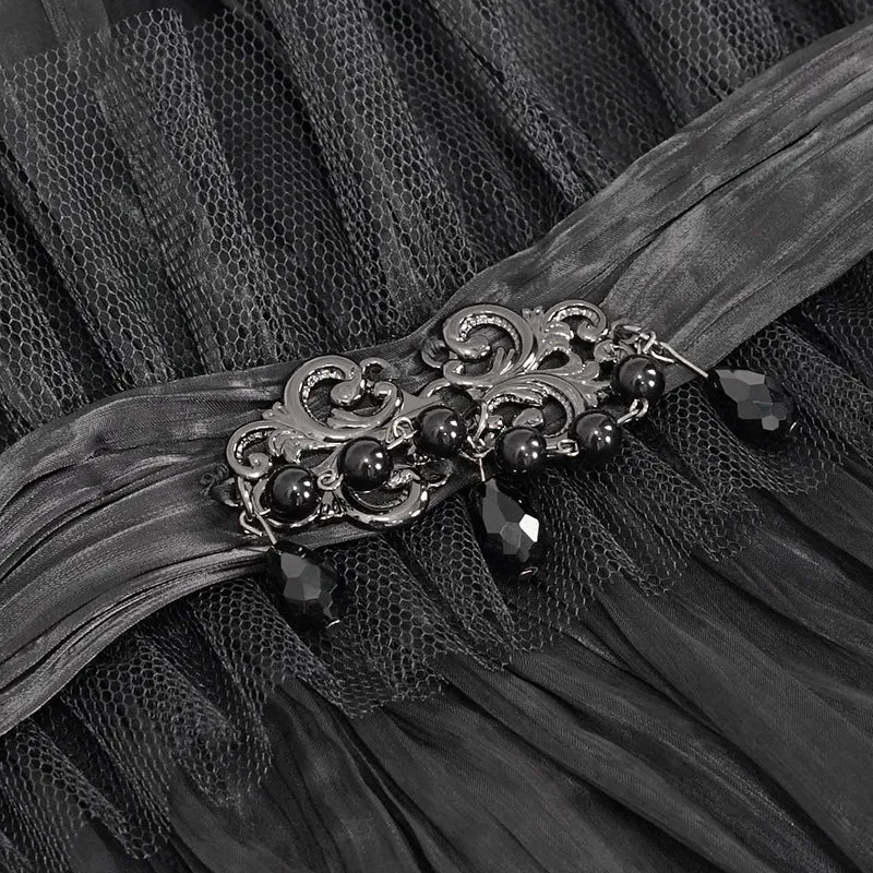 AS07601 Unisex Gothic black pleated high neck collar