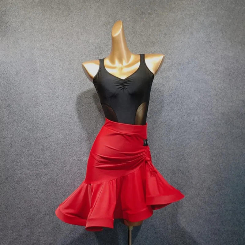 Asymmetric Short Latin Skirt with Drawstring
