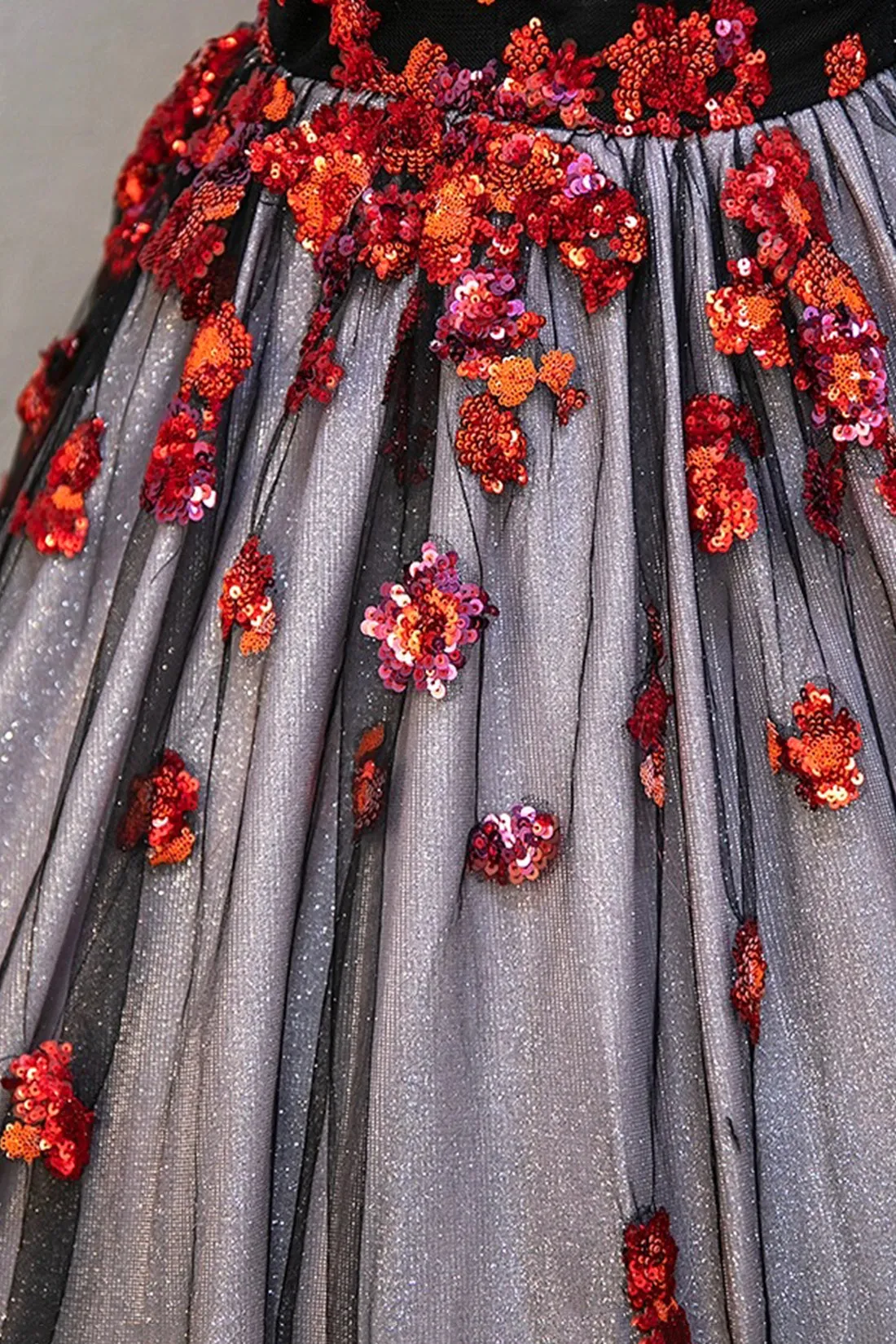 Black Strapless Tulle Sequins Long Prom Dress, A-Line Evening Party Dress