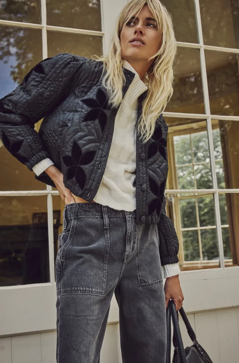 Free people Quinn Quilted Jacket in Black