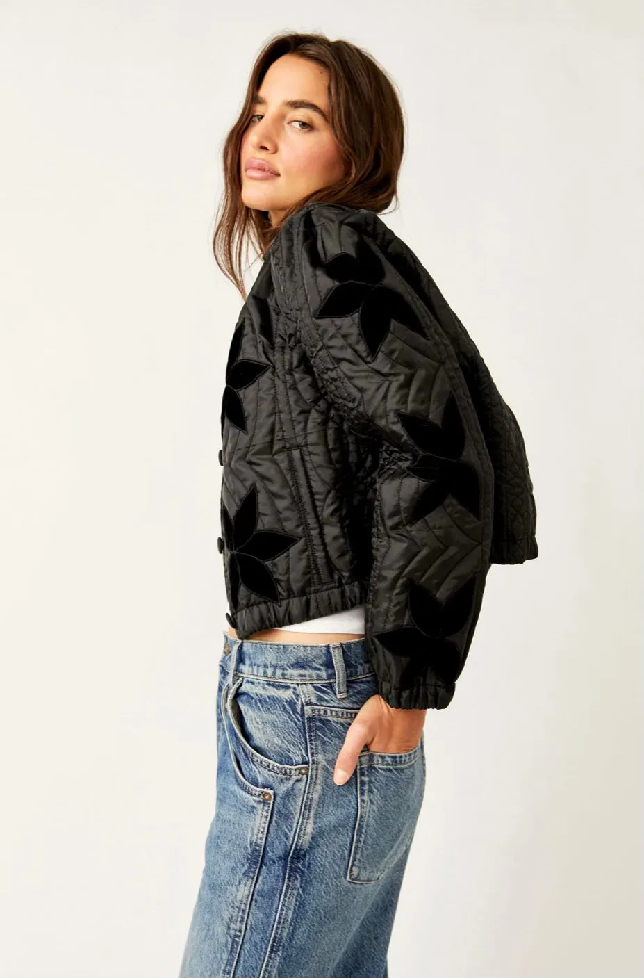 Free people Quinn Quilted Jacket in Black
