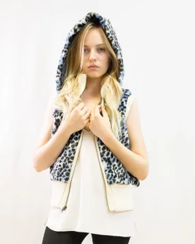 Fuax Fur Short Gilet with removeable hoody (Blue)