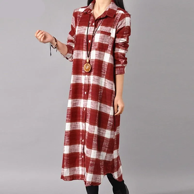 Grunge Style Plaid Shirt Dress