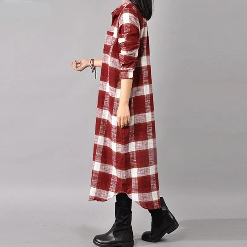 Grunge Style Plaid Shirt Dress