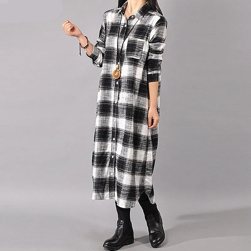 Grunge Style Plaid Shirt Dress