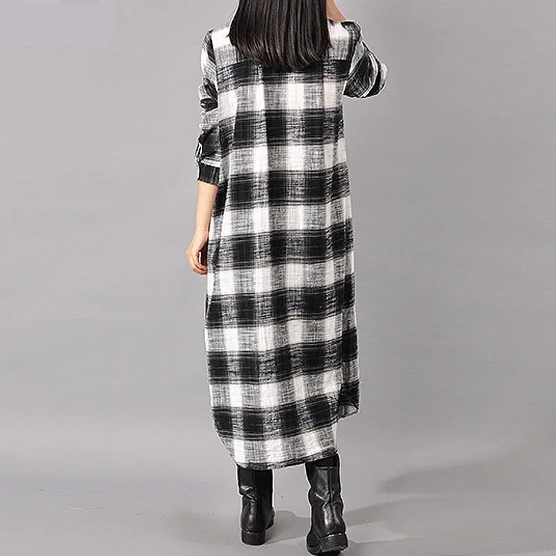 Grunge Style Plaid Shirt Dress