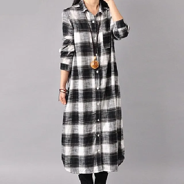 Grunge Style Plaid Shirt Dress