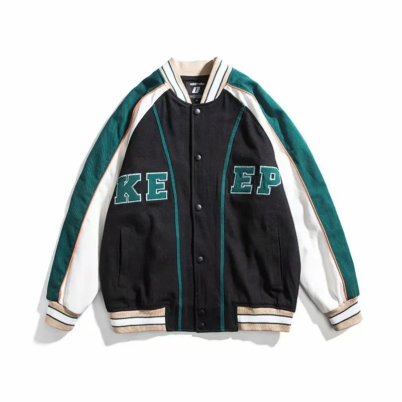 Jock Jacket Color Contrast Patchwork Baseball Jacket Men's Street Couple Student Embroidery Pilot Jacket Top