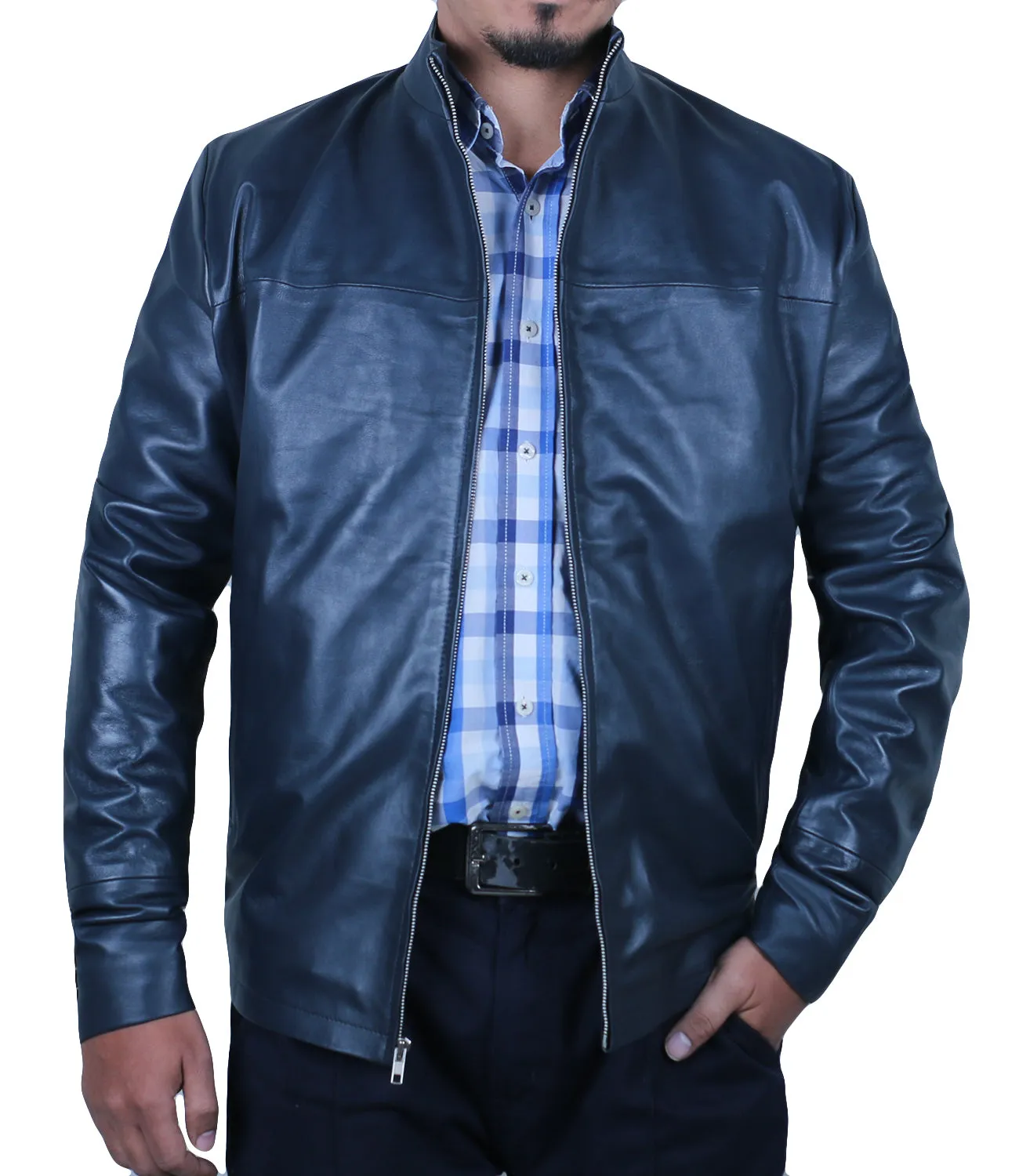 Leather Jackets Hub Mens Genuine Lambskin Leather Jacket (Black, Classic Jacket) - 1501083