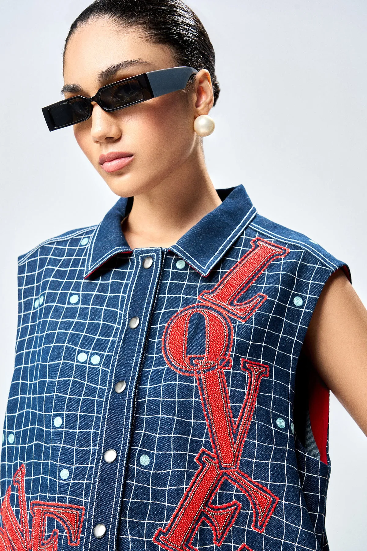 LOVE CHECKS VEST WITH FLARED PANTS