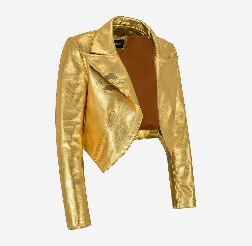 MAXIM Ladies Leather Shrug Silver and Golden Leather Bolero Jacket