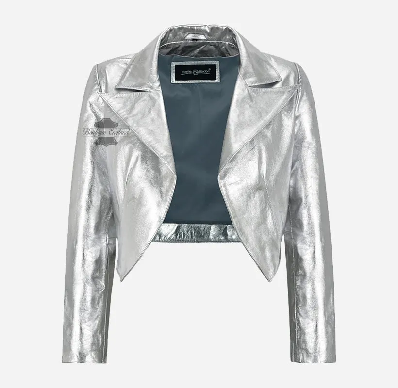 MAXIM Ladies Leather Shrug Silver and Golden Leather Bolero Jacket