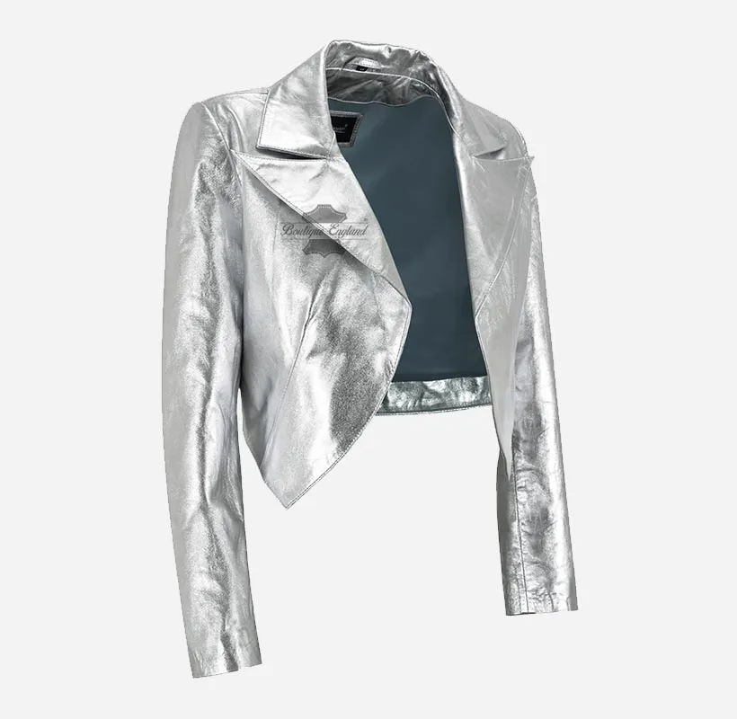MAXIM Ladies Leather Shrug Silver and Golden Leather Bolero Jacket