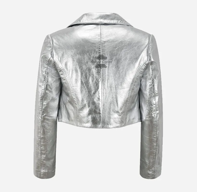MAXIM Ladies Leather Shrug Silver and Golden Leather Bolero Jacket