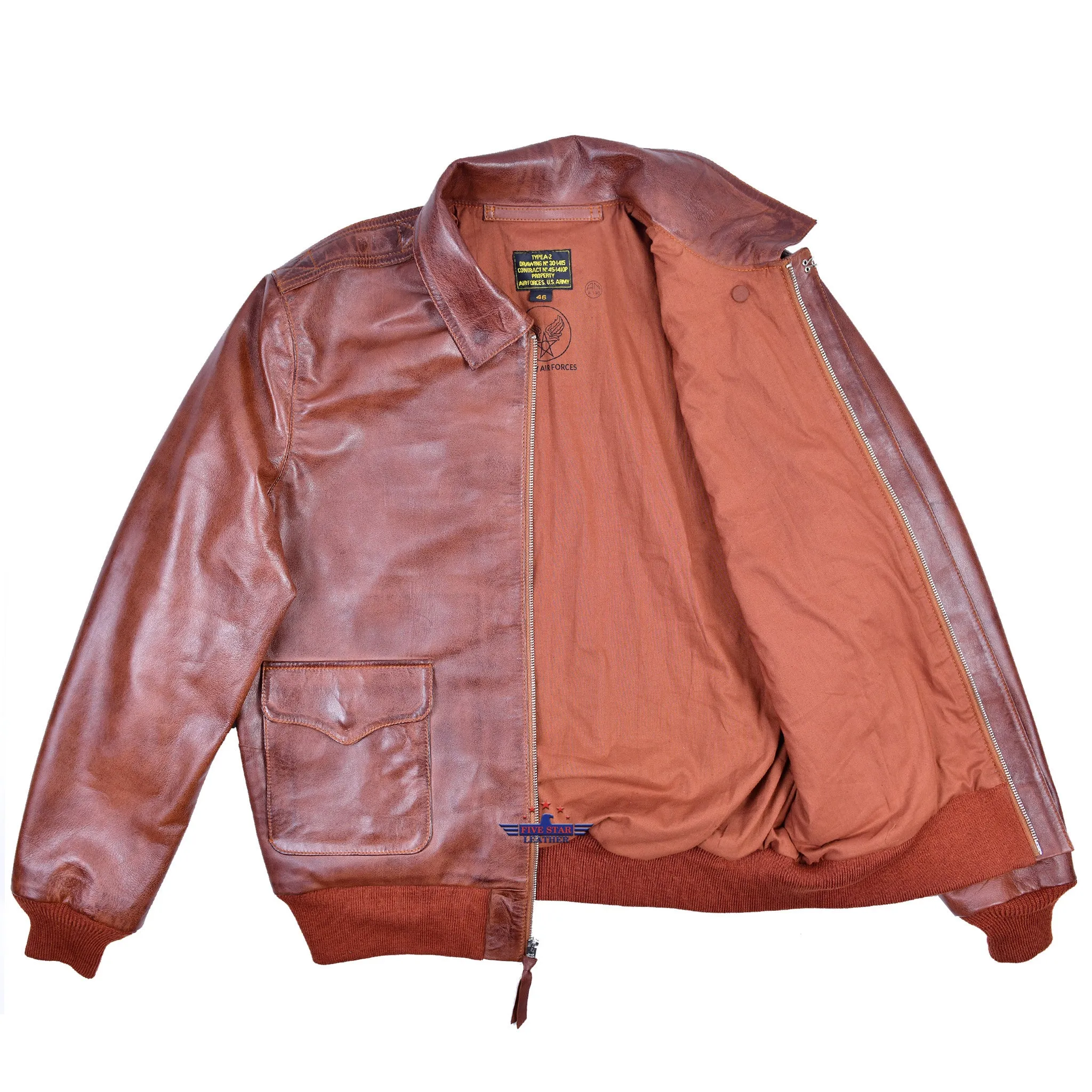 Men A2 Real Leather Aviator Pilot Jacket Bomber Air force Military Russet Brown