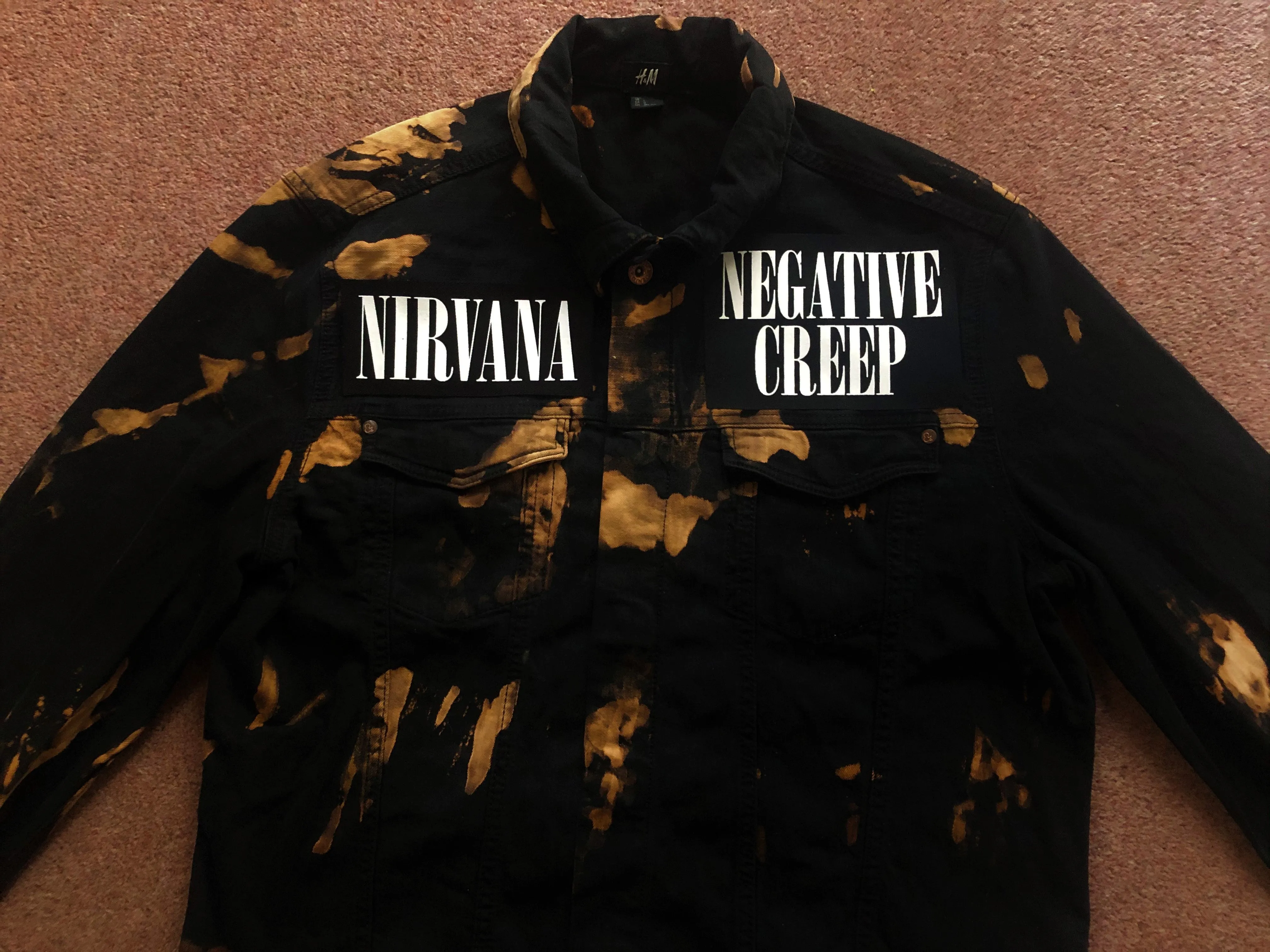 Nirvana Black 'n' Bleach Negative Creep Denim Patch Jacket Vestibule Circles Hell Scoff