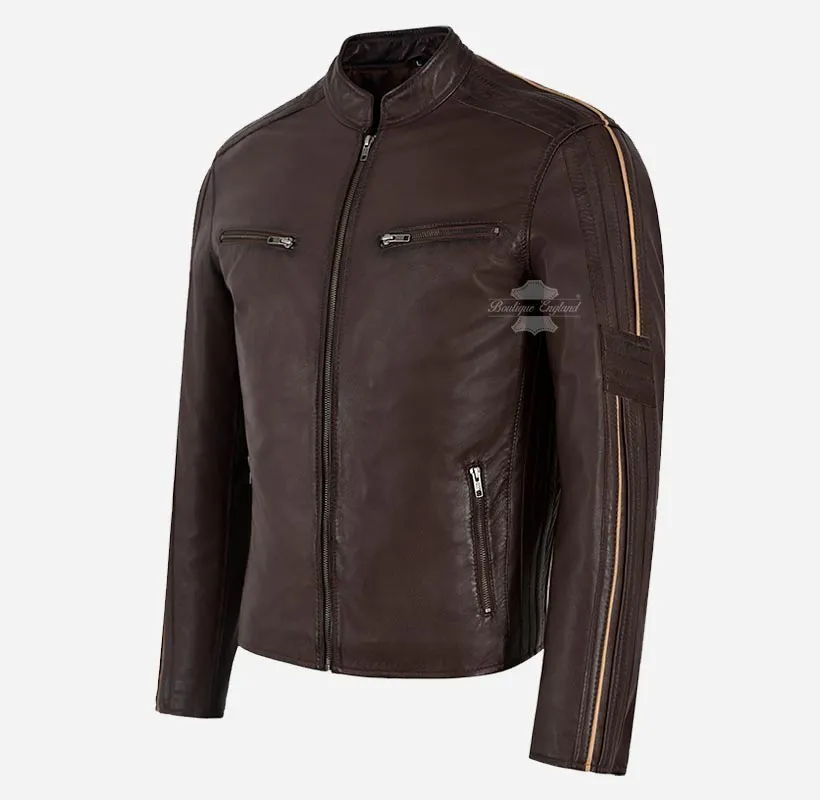 ORION Mens Leather Fashion Jacket Biker Style Leather Jacket