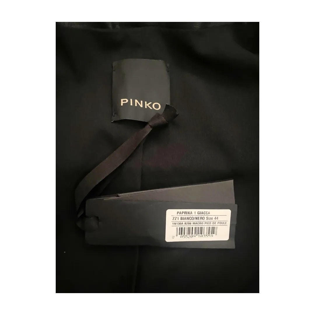 PINKO Houndstooth Fringe Jacket Black White SIZE 12