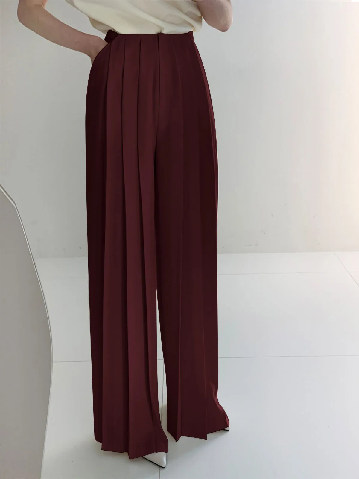 Pleated High Waist Wide Leg Pants