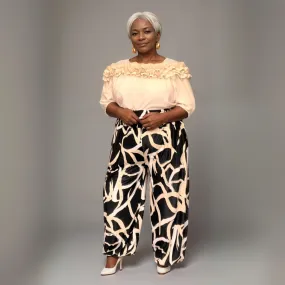 ROCKTHOSECURVES HIGH WAIST ABSTRACT HAREM PANTS WITH ELASTIC HEMS