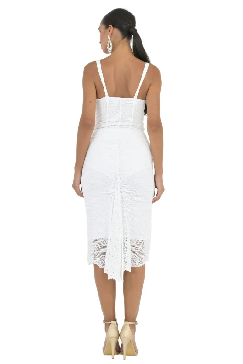White Geometric Lace Fishtail Skirt
