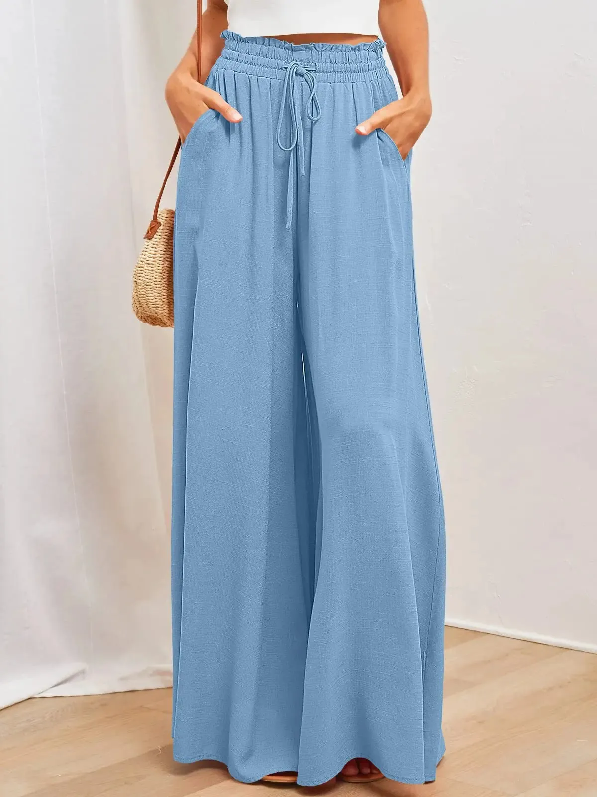 Women's High Waist Fashion Designer Draw String Pants