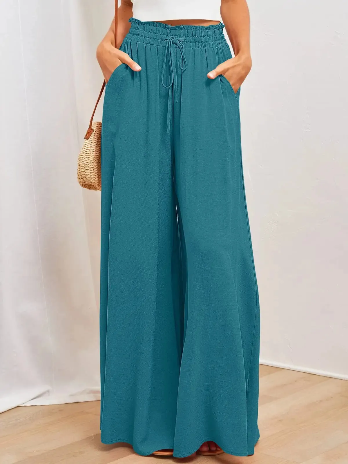 Women's High Waist Fashion Designer Draw String Pants