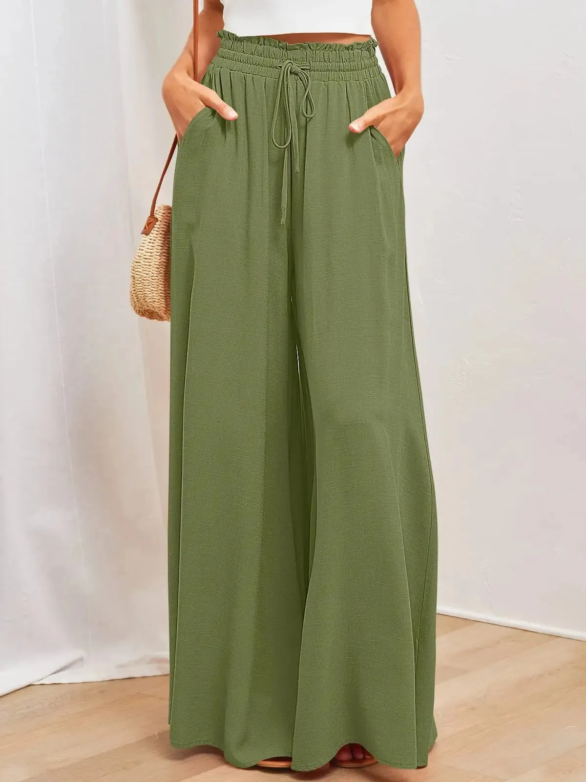 Women's High Waist Fashion Designer Draw String Pants