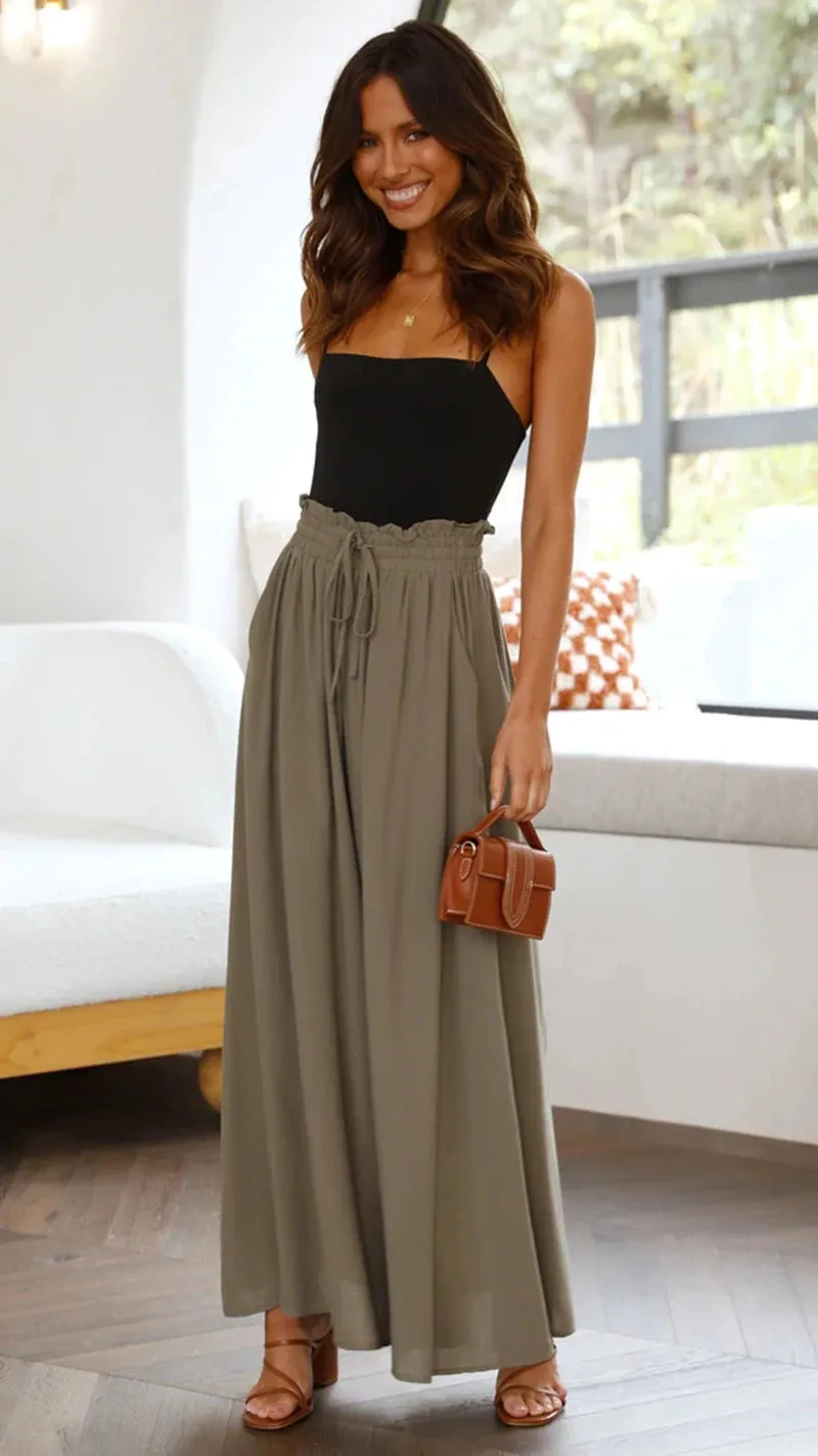 Women's High Waist Fashion Designer Draw String Pants