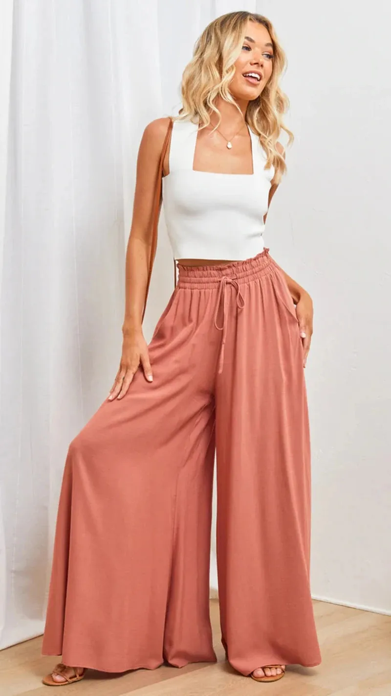 Women's High Waist Fashion Designer Draw String Pants
