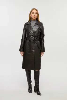 Women's Leather Trench Coat, Black