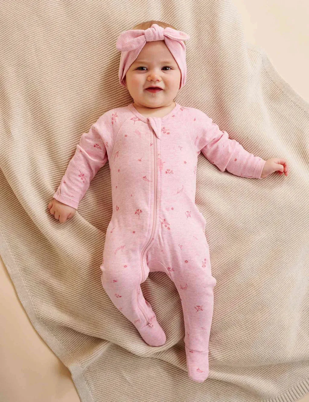 Zip Growsuit & Headband Set - Pale Pink Blossom