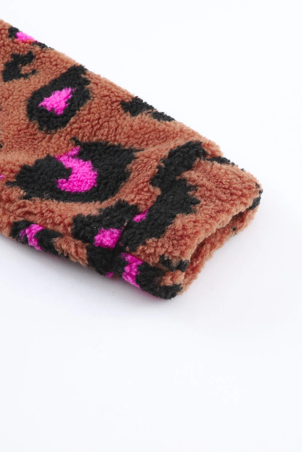 Zip Up Stand Collar Sherpa Leopard Teddy Jacket