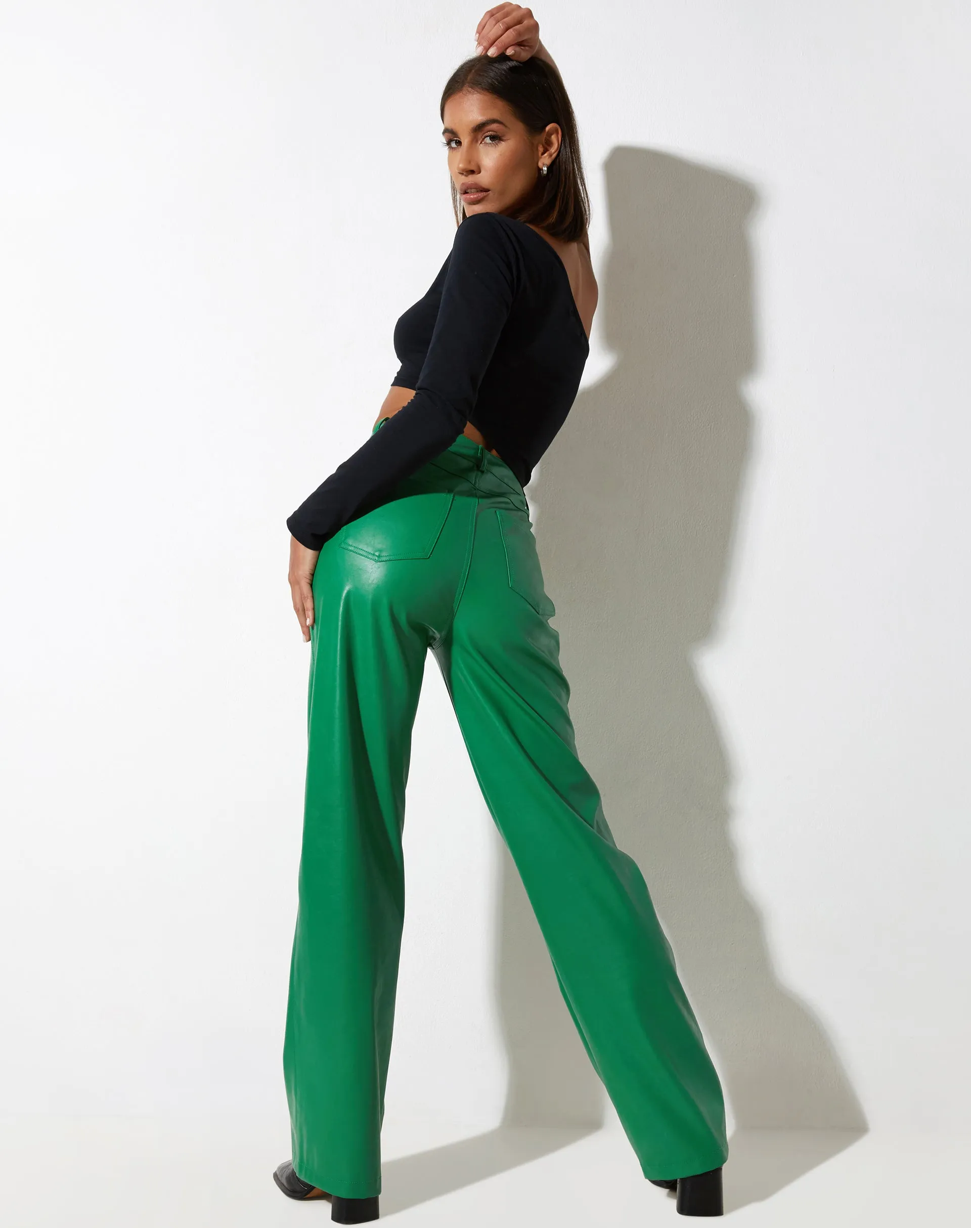Zoka Leather Trouser in Pu Kelly Green