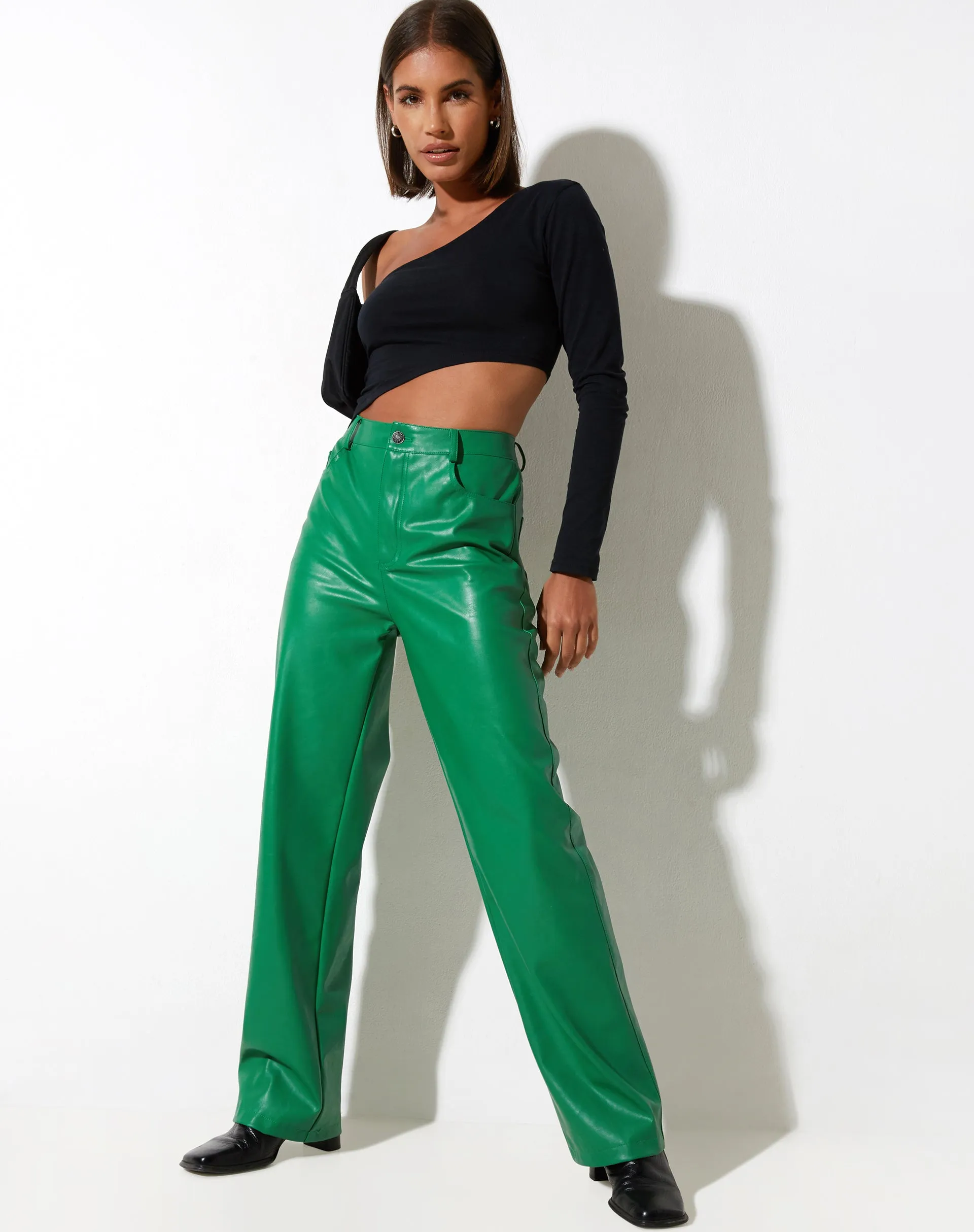 Zoka Leather Trouser in Pu Kelly Green